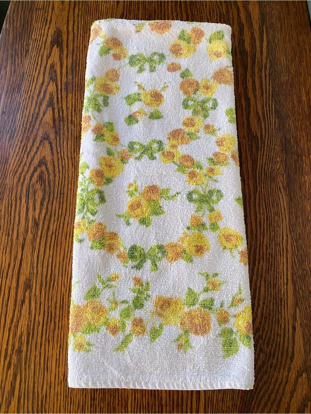 Vintage Mid Century MCM Yellow Green Floral Bathroom Towel